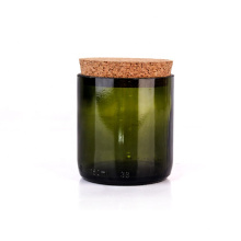 Hot sale empty New custom 300ml 10oz green geo cut wine bottle glass candle jar with cork lid